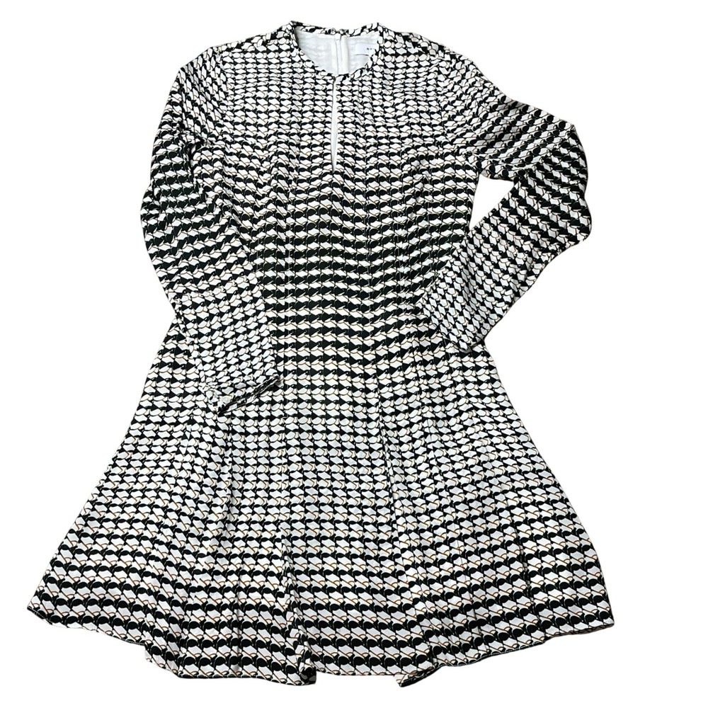 REISS Women's Geometric‎ Print A Line Dress Long Sleeve Black White